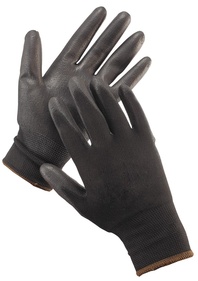 HS-04-003 pracovní rukavice z bezešvého polyesterového úpletu s tenkou vrstvou PU na dlani a prstech